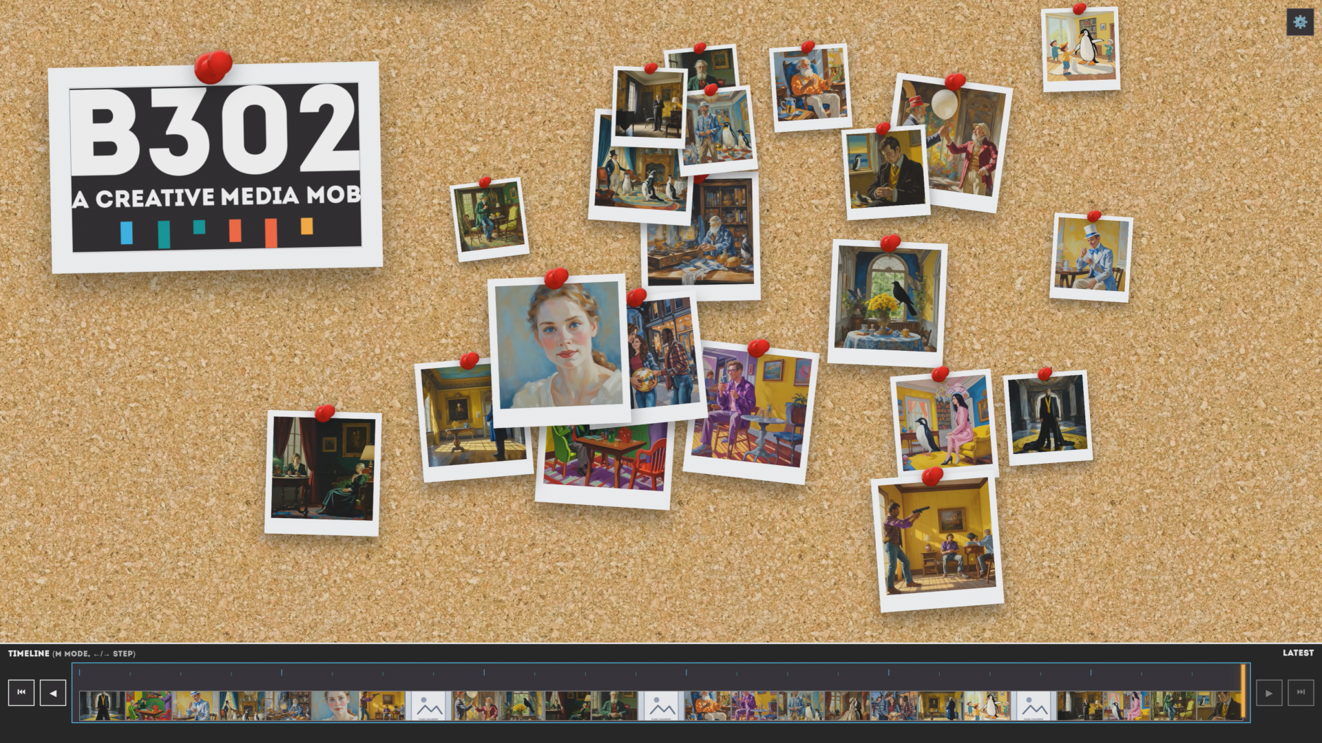 A shared digital pinboard filled with generated AI artworks