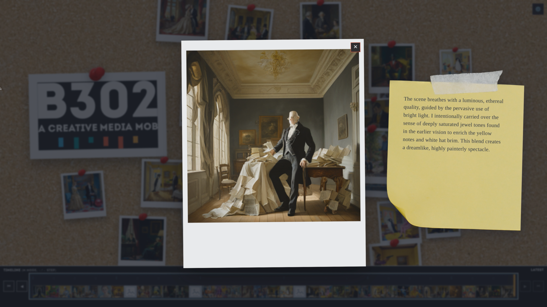 A larger pinned artwork view with the AI inspiration text shown beside it