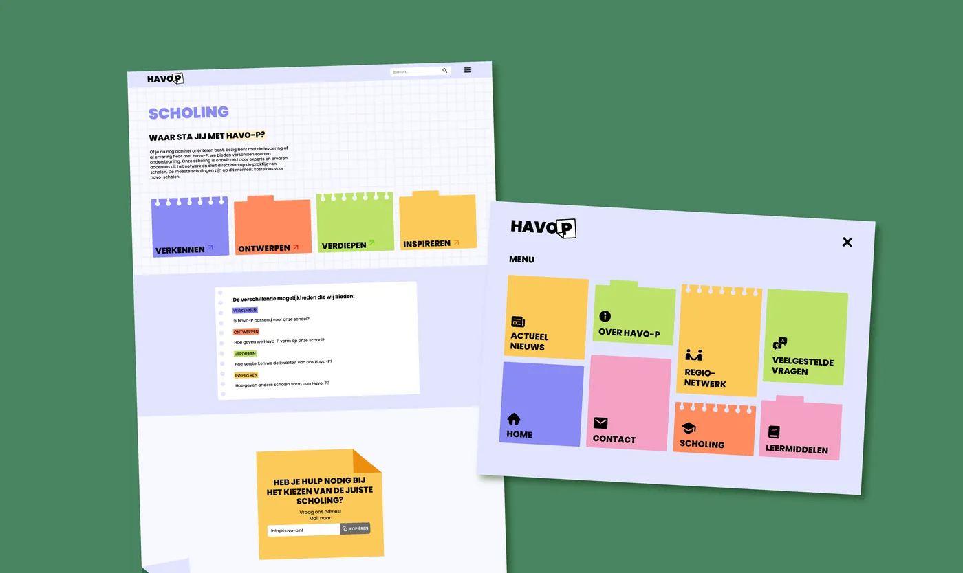 Havo-P scholing page with four training categories
